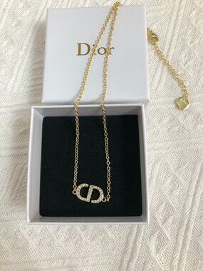 Dior Gold-Tone Crystal CD Charm Necklace